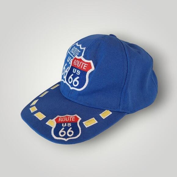 Vintage Route 66 Embroidered Adjustable Cap Blue - Picture 2 of 5